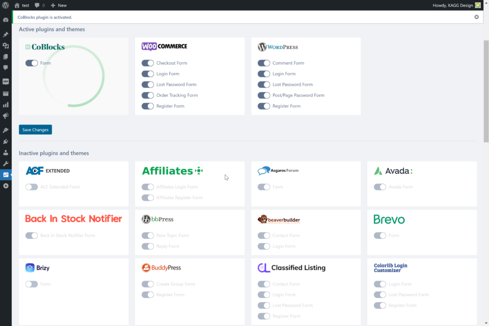 Integrations admin page